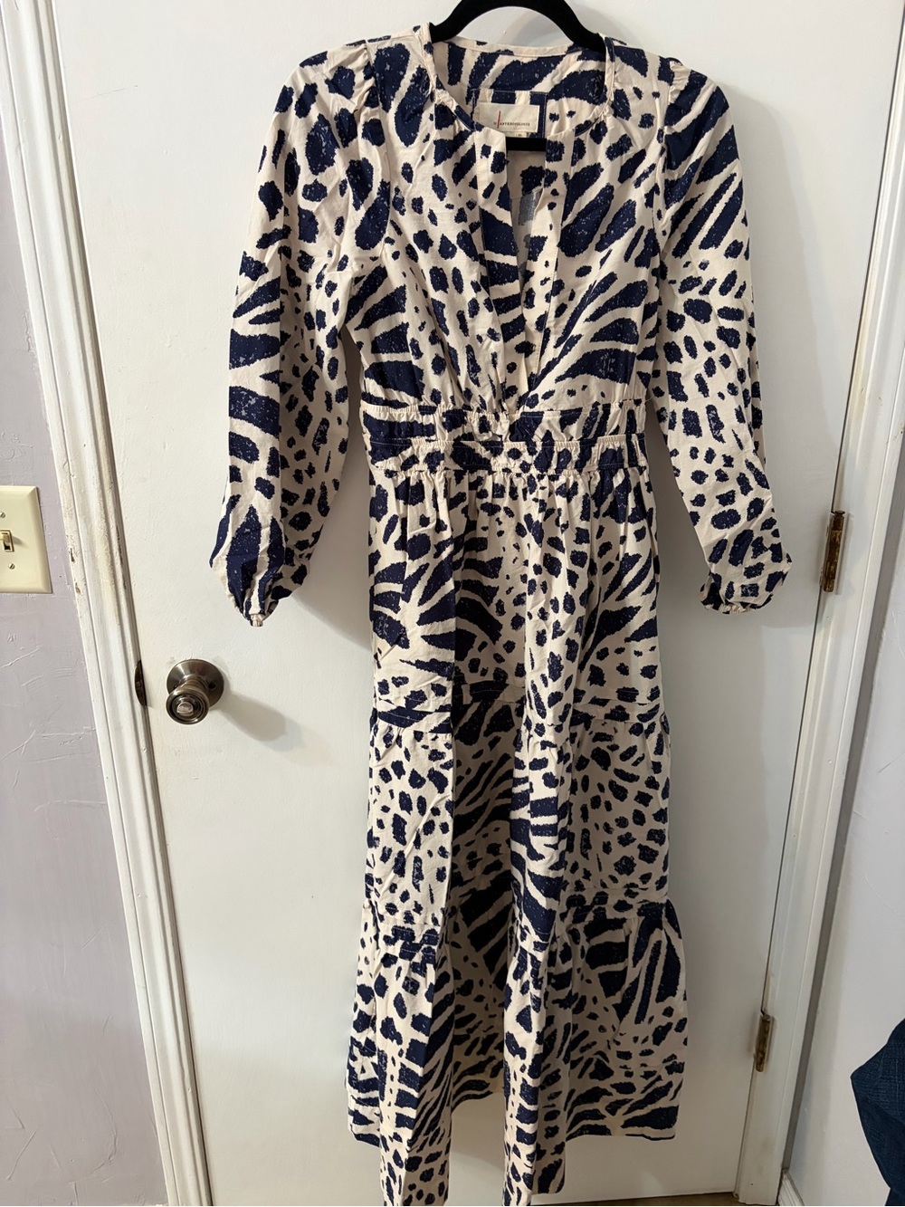 Anthropology XS Neutral & Navy Animal Print Maxi Dress